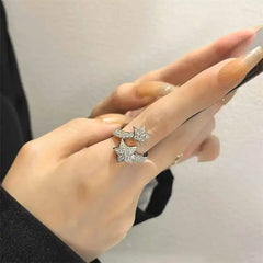 Two Star Adjustable Zircon Cubic Ring