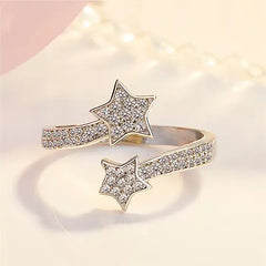 Two Star Adjustable Zircon Cubic Ring