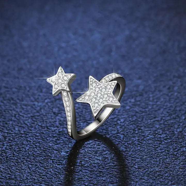 Two Star Adjustable Zircon Cubic Ring