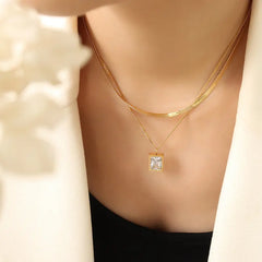 Double Layer Stainless Steel Chain Charm pendant Necklace