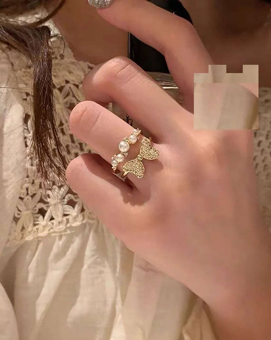 Zircon Pearl Adjustable Ring