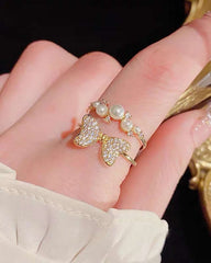 Zircon Pearl Adjustable Ring