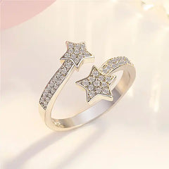 Two Star Adjustable Zircon Cubic Ring