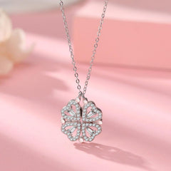 Four Leaf Clover Hearts Necklace Lucky 4 in 1 Pendant Stainless steel