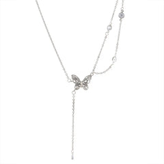 Fashion Tassel Zircon Butterfly Pendant Necklace