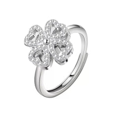 Four Leaf Heart Shape Adjustable Rotating Ring